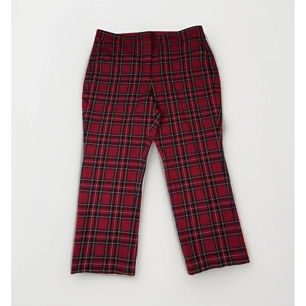 J. Crew Red Tartan Plaid Cropped Straight Leg Pants Size 14 35x25 Stretch